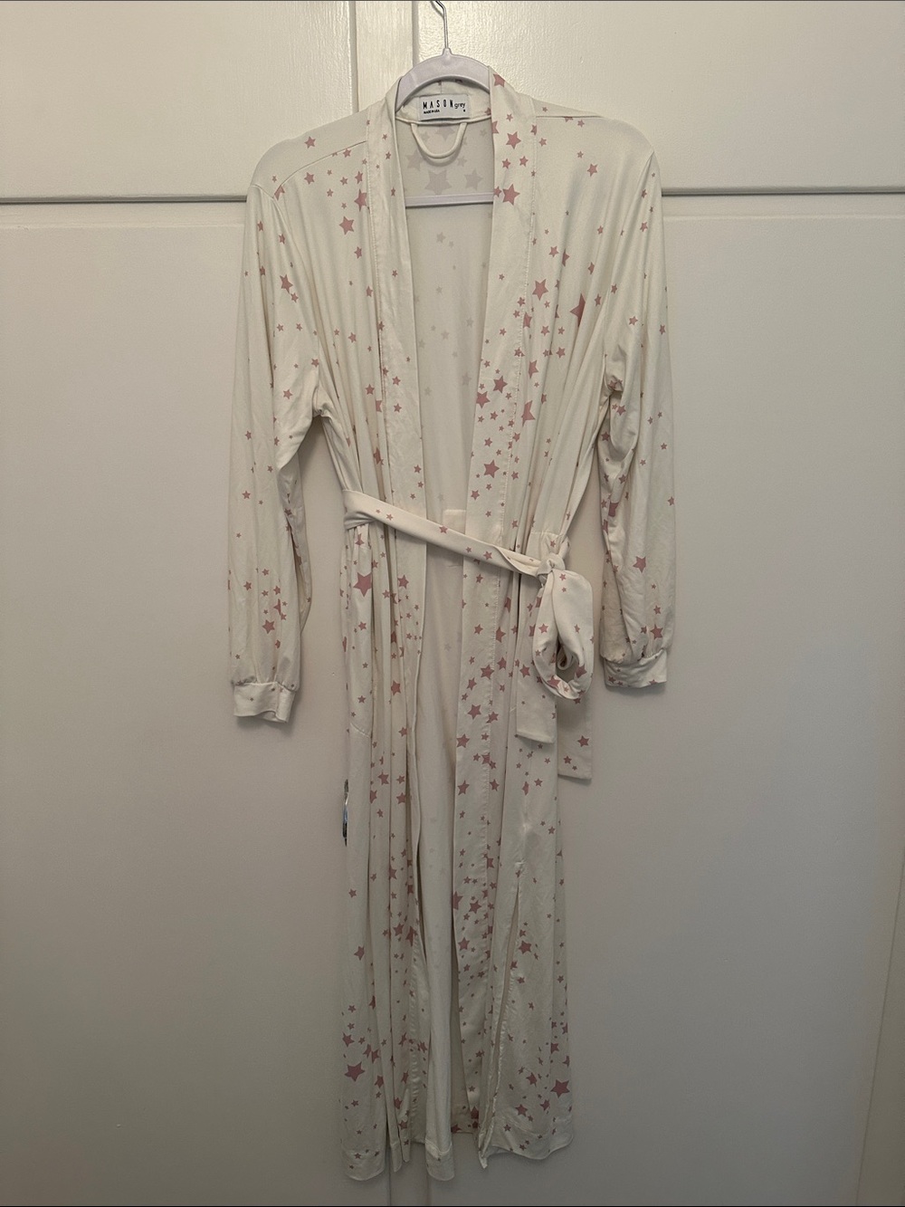 LIKE NEW Mason Grey Maxi Star-Print Long Robe in Cream and Pink
